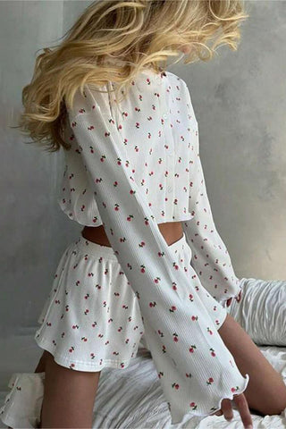 Floral Print Cutout Short Set