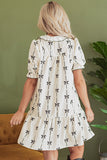 Bow Print Ruffle Mini Dress