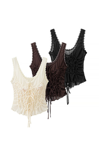 Lace-Up Ruched Tank Top