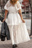 Sheer Floral Ruffle Tie Waist Maxi Dress