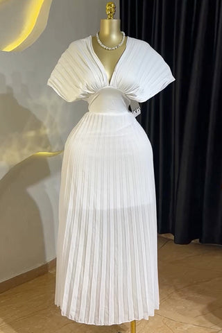 Pleated Dress with Waist Cutout