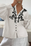 Patterned Button-Front Blouse
