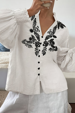 Patterned Button-Front Blouse