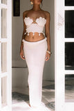 Pearl Trim Crop and Skirt Set