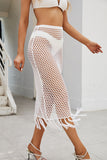 Fringed Midi Fishnet Cover-Up Skirt