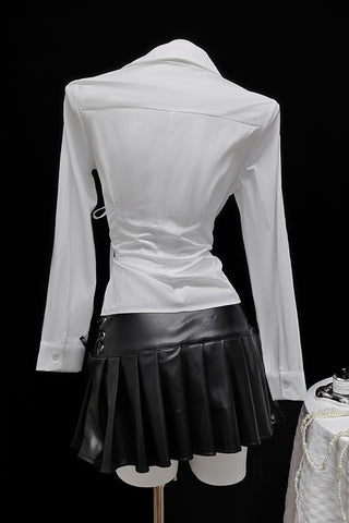 Lace-Up Front Long Sleeve Blouse