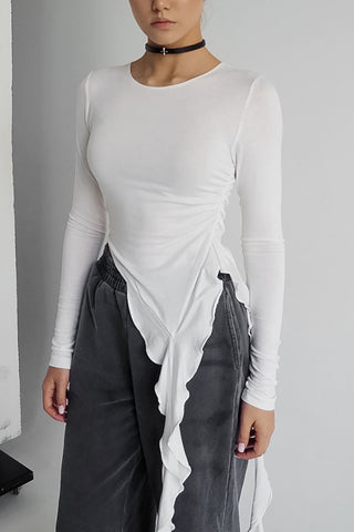 Stylish Long-Sleeve Draped Top