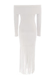 Off Shoulder Fringe Evening Dress