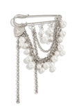 Pearl-Embellished Safety Pin Brooch