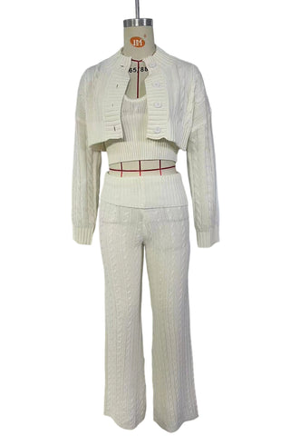 Button-Front Cable Knit Pants Set