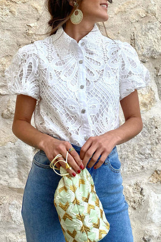 Intricate Lace Button-Up Blouse