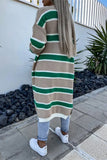 Striped Open-Front Long Cardigan