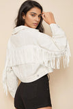 Fringe Accented Button-Front Denim Jacket