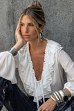 Ruffle-Trimmed Blouse with Flowy Sleeves