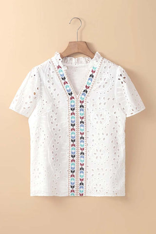 Geometric Pattern Hollow-Out Blouse