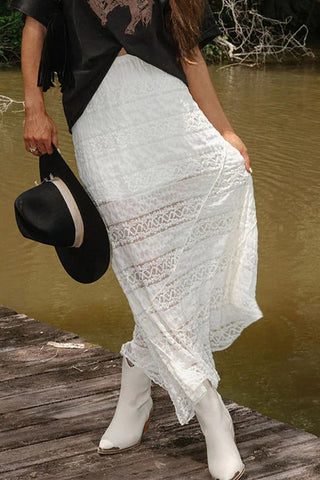 Mesh Lace Overlay Liner Midi Skirt