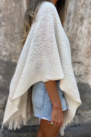 Fringe-Trim Open Front Cardigan