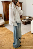 Ruffled V-Neck Blouse with Balloon Sleeves
