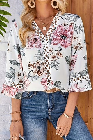 Floral Lace Trim Blouse