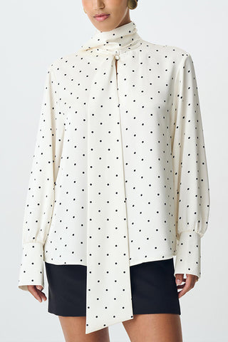 Polka Dot Tie-Neck Blouse