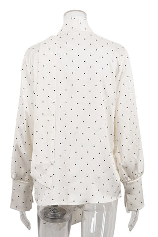 Polka Dot High-Neck Blouse with Tie