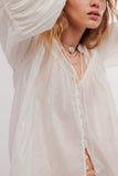 Lace-Trimmed Button-Front Blouse