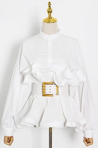 Ruffled Peplum Belted Blouse