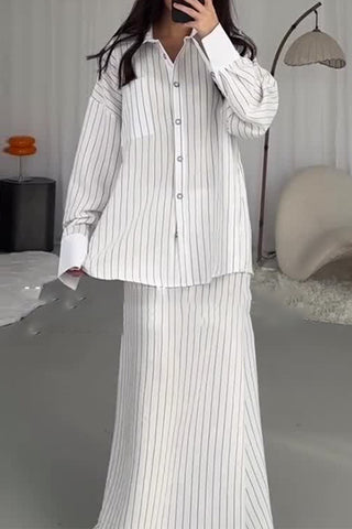 Pinstripe Long-Sleeve Mermaid Skirt Set