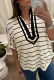 Striped Stand Collar Dolman Sleeve Top