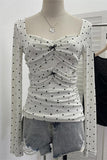 Ruched Heart-Print Long Sleeve Top