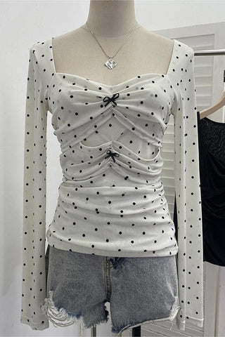 Ruched Heart-Print Long Sleeve Top