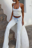 Halter Neck Casual Crop Top Set