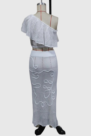 Off-Shoulder Crochet Skirt Set