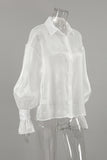 Elegant Sheer Button-Up Blouse