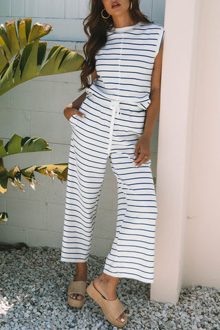 Sleeveless Striped Wide-Leg Set