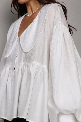 Oversized Collar Button-Up Blouse