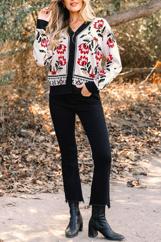 Floral Pattern Button Cardigan