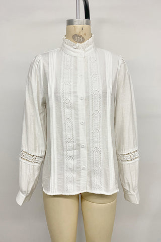 Lace-Trim Ruffle Neck Blouse