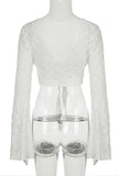 Lace Tie Front Bell Sleeve Cover-Up