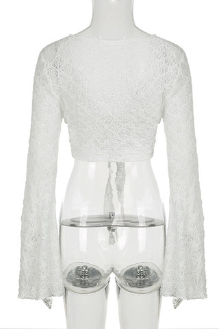 Lace Tie Front Bell Sleeve Cover-Up
