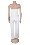 Strapless Button Wide-Leg Jumpsuit