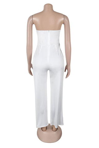 Strapless Button Wide-Leg Jumpsuit