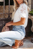 High Neck Lace Short Sleeve Blouse