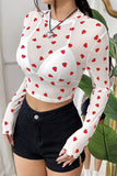 Heart Pattern Sheer Long Sleeve Tee