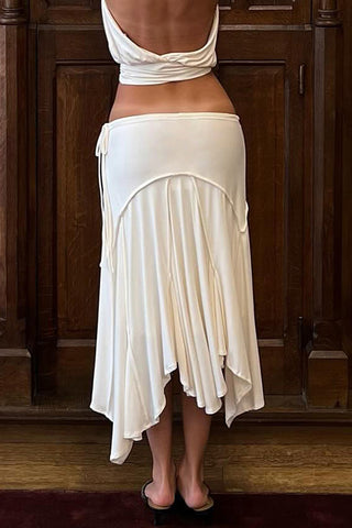 Asymmetrical Midi Skirt with Tie Detail