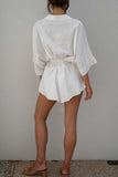 Collared Tie-Waist Romper