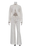 Lace-Up Pants Set with Collared Top