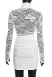Lace Long Sleeve Ruched Evening Dress