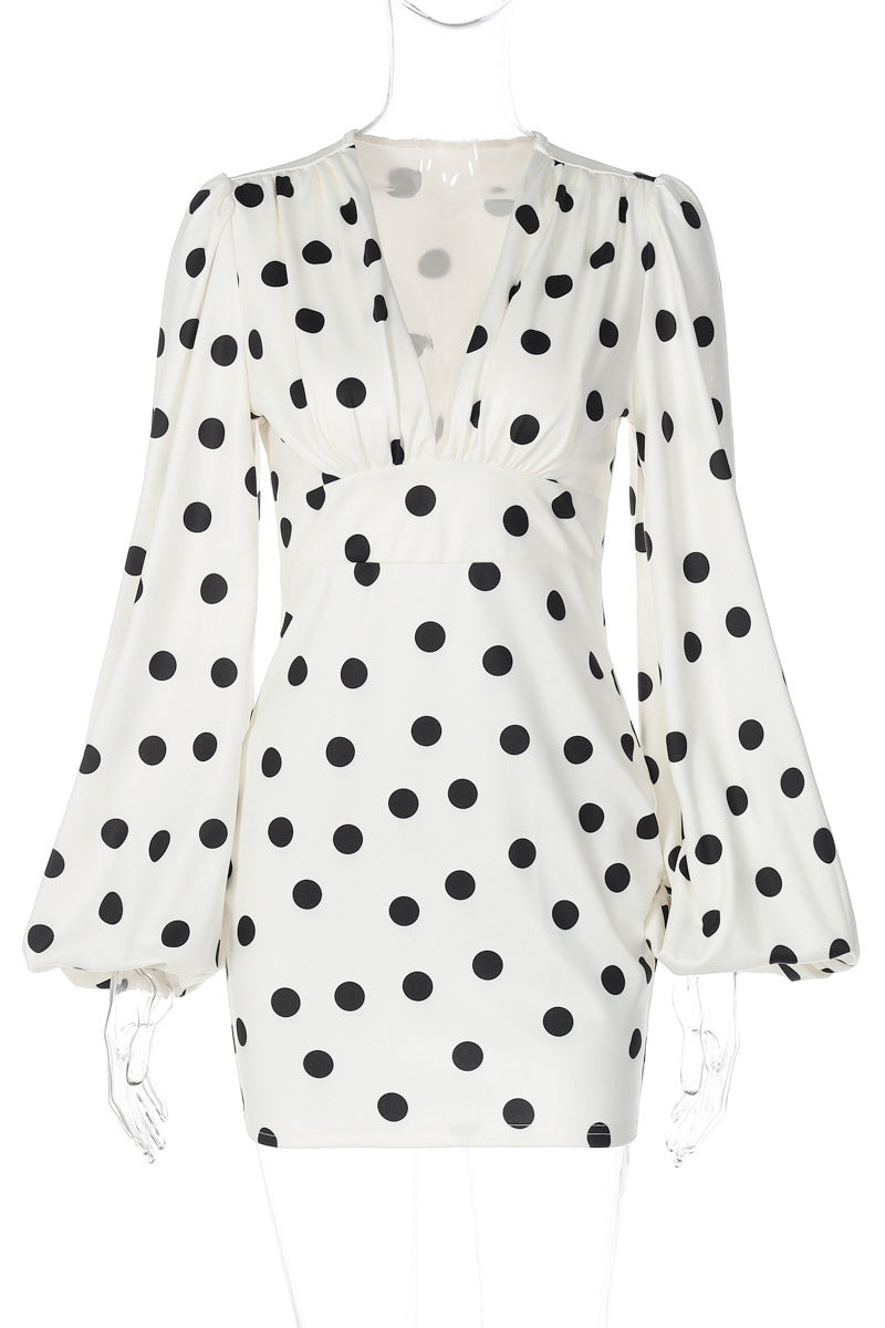 Polka Dot V-Neck Casual Dress