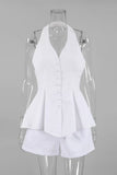 Halter Neck Button-Front Short Set